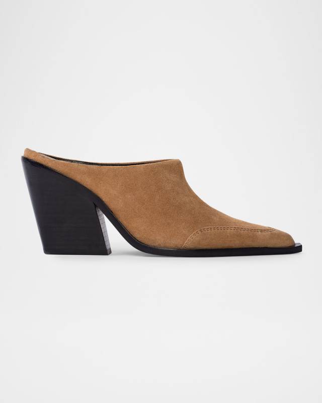 Suede Block-Heel Western Mules